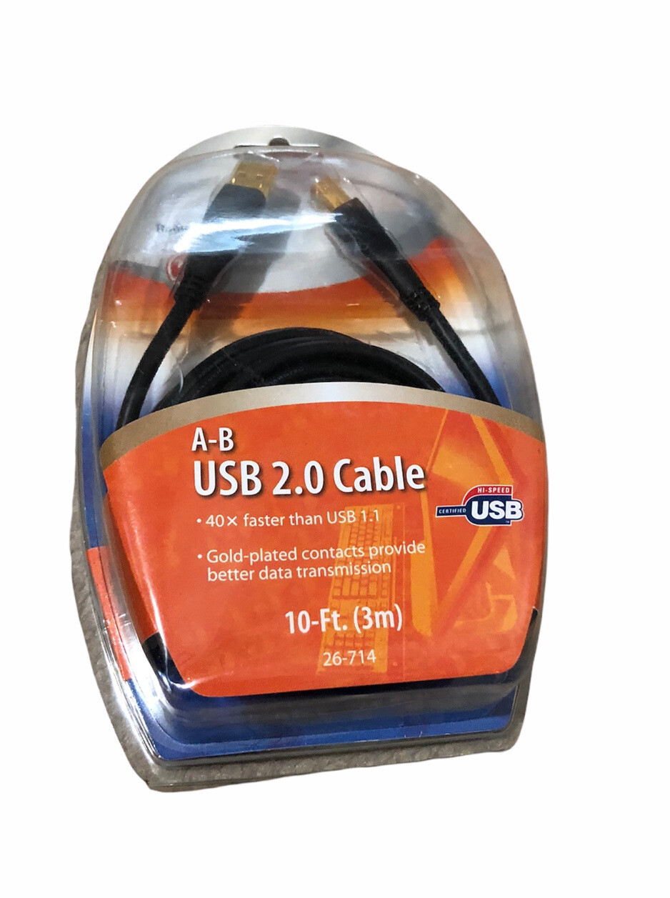 Radio Shack 10 ft A-B Gold Plated USB 2.0 cable BRAND NEW SEALED