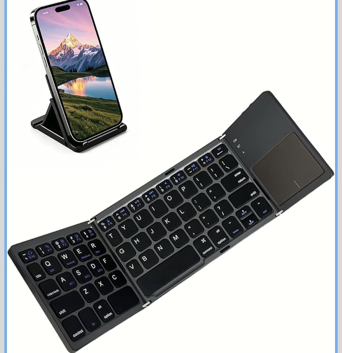 Foldable Keyboard with Touchpad for Phone and Tablet, Ultra Slim Compact 3-