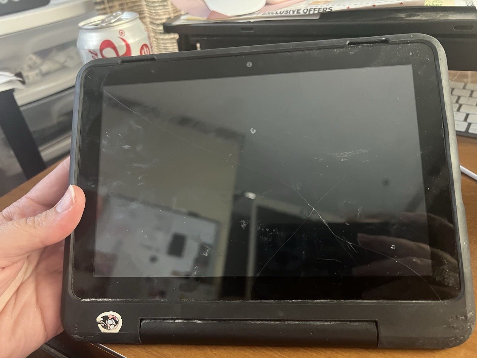 Amazon fire Tablet HD 8 Kids Black, Works But Cracked Screen No Charger