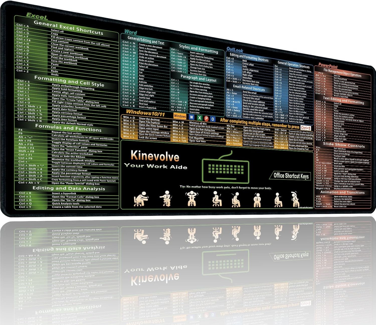 Large XL Gaming Mousepad,Non-Slip Stitched Edge 31.5" x 11.8" Excel/Word/Outlook