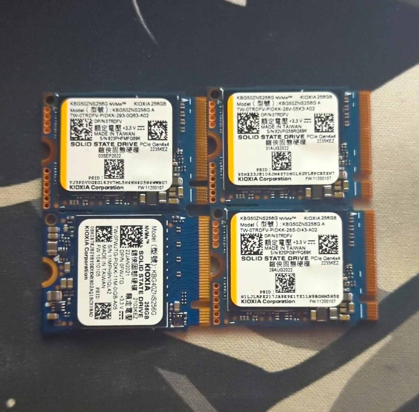 Kioxia KBG50ZNS256G 256GB M.2 2230 NVMe PCIe Gen4x4 Internal SSD Lot of 4