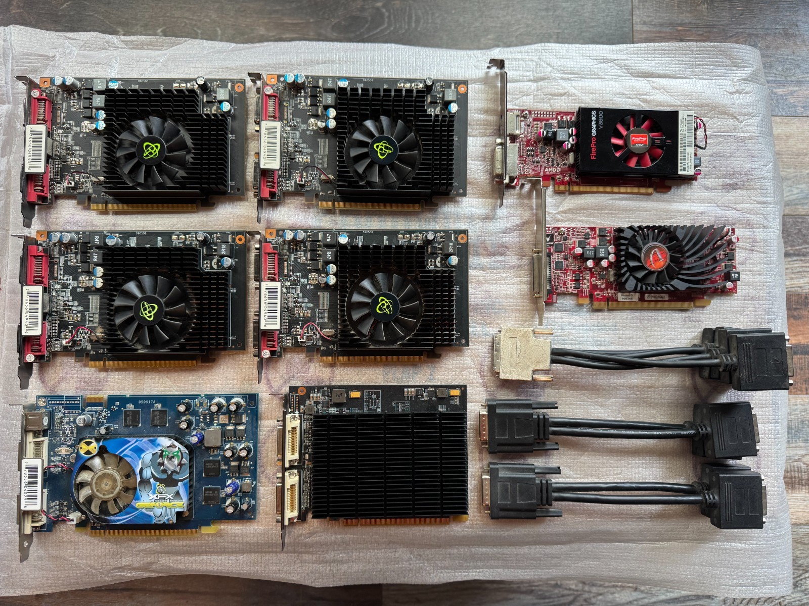 Collection Of Eight 16-Pin PCI Express Multi Monitor Video Graphic Cards