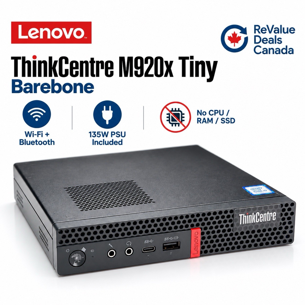 Lenovo ThinkCentre M920x Tiny Barebone WiFi BT 135W PSU No CPU RAM SSD
