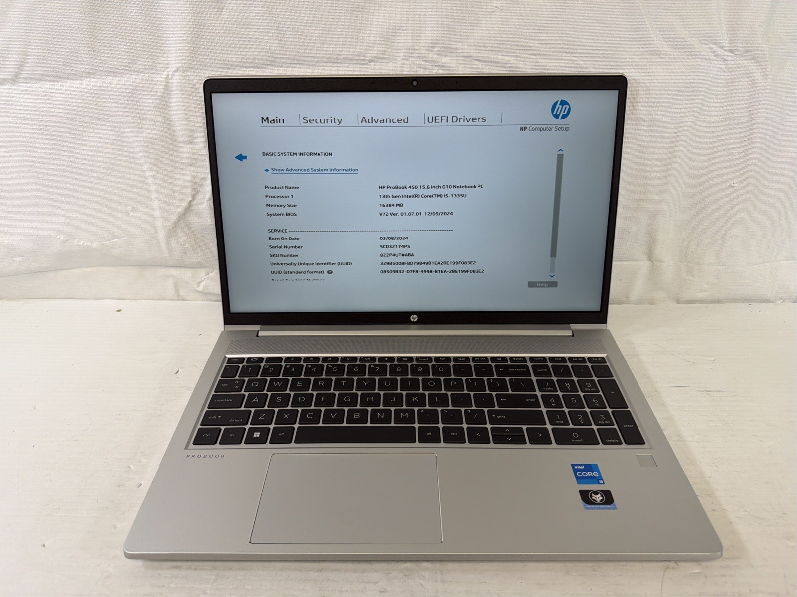 Hp Probook 450 15.6inch G10 i5-1335U 1.30 Ghz 16GB NO SSD/OS Good Battery
