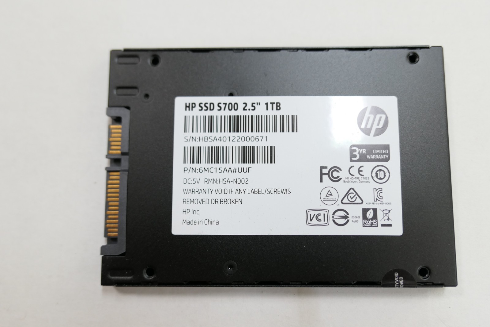 1TB HP S700 Pro SATA 2.5 Inch SSD - 1018 days usage