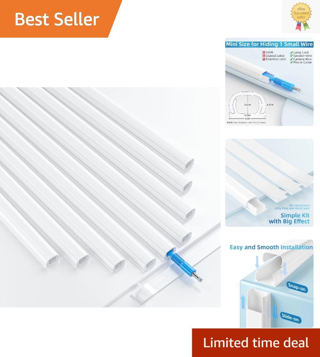 Elegant 128in Mini Cord Cover in White: Seamless Cable Hider for Home Aesthetics
