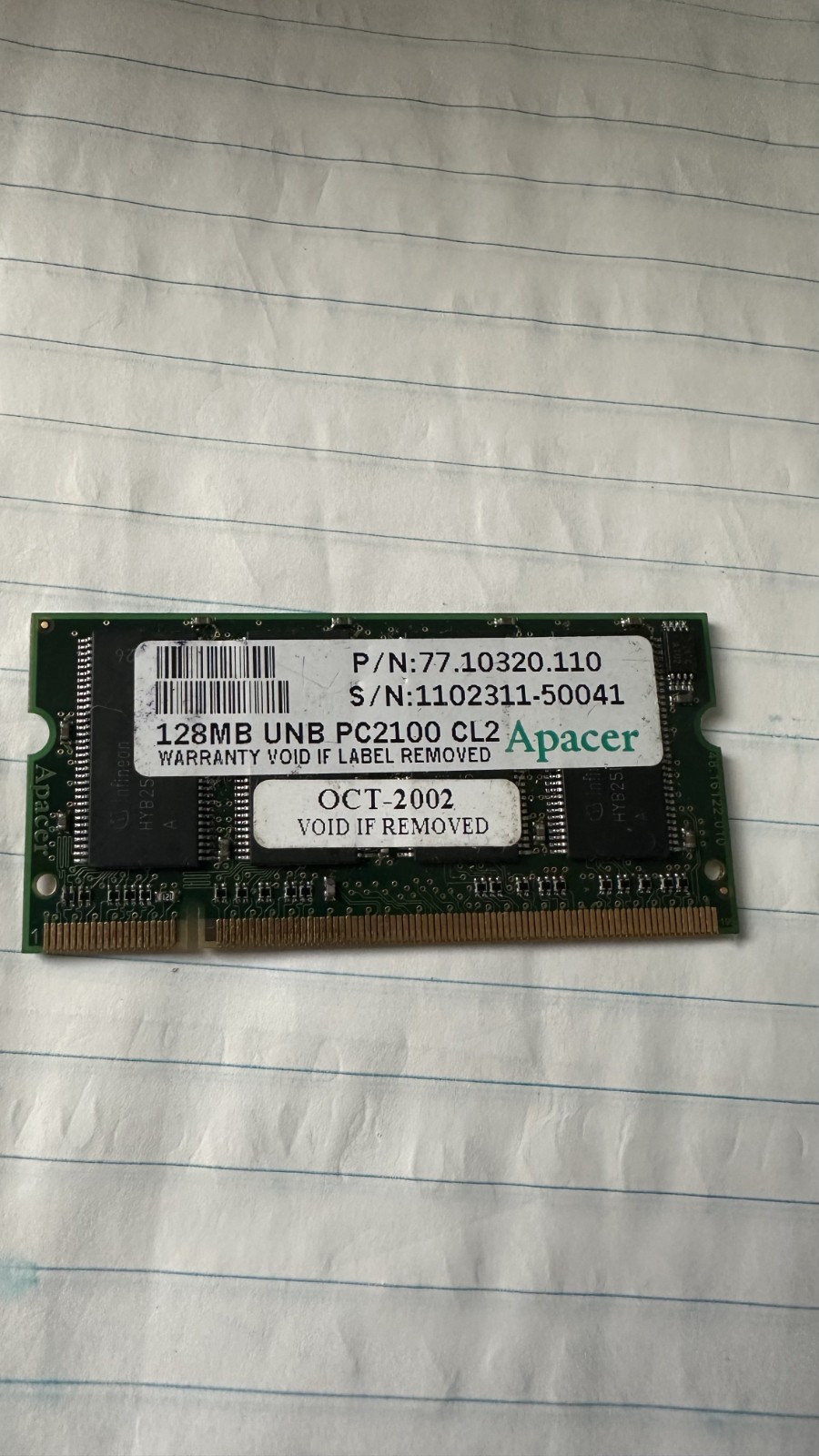 Apacer 128MB UNB PC2100U CL 2 - P/N 77.10320.110 USED, TESTED.