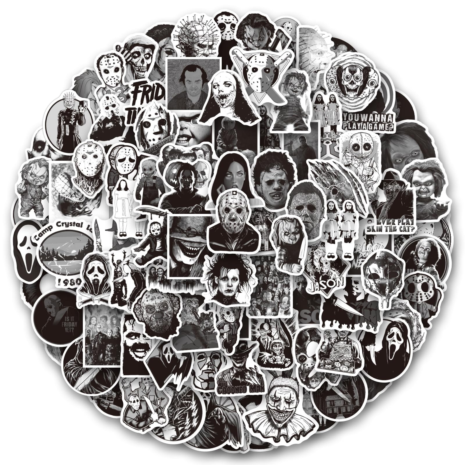 SEMYEIYO 200 PCS Horror Black Stickers and Decals,Horror Movie Sticker 