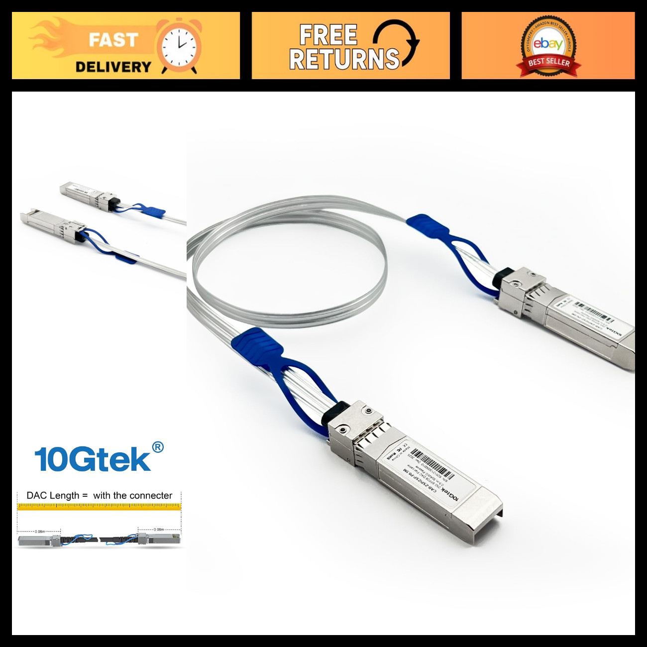 25G SFP28 SFP+ DAC Cable 0.3M Twin Axial, Flexible, Thin, 4-Pack for Switches