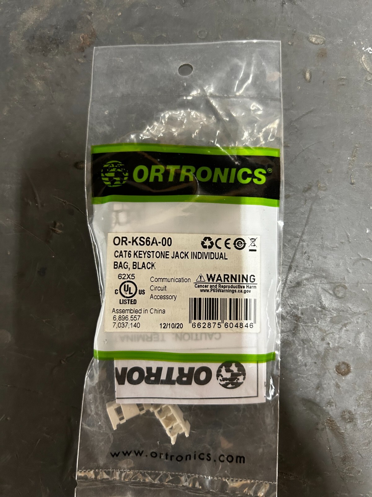 ORTRONICS CAT 6 KEYSTONE JACK # OR-KS6A-00