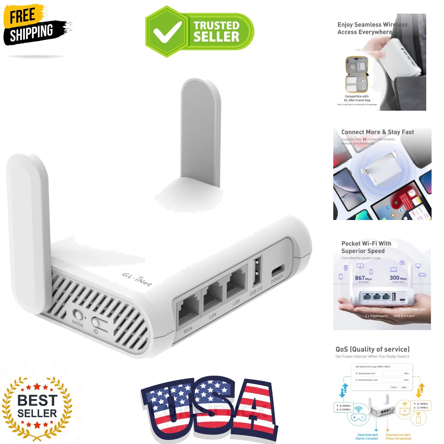 GL- Opal Portable WiFi Travel Router, Mini VPN Wireless Router, Mobile Intern...