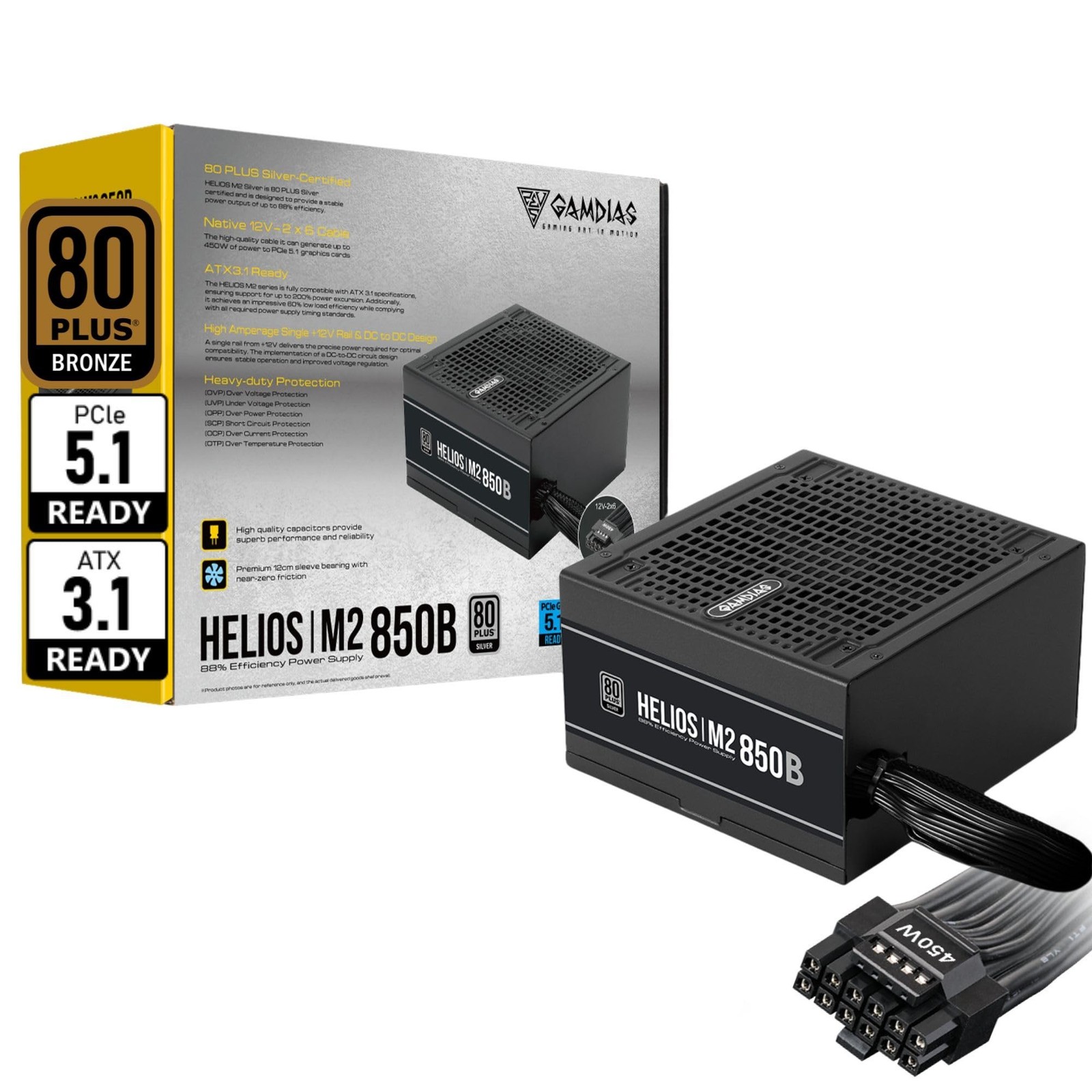 GAMDIAS ATX 3.1 & PCIe 5.1 850W Bronze PSU, 850W Gaming Power Supply, 80+ Bro...