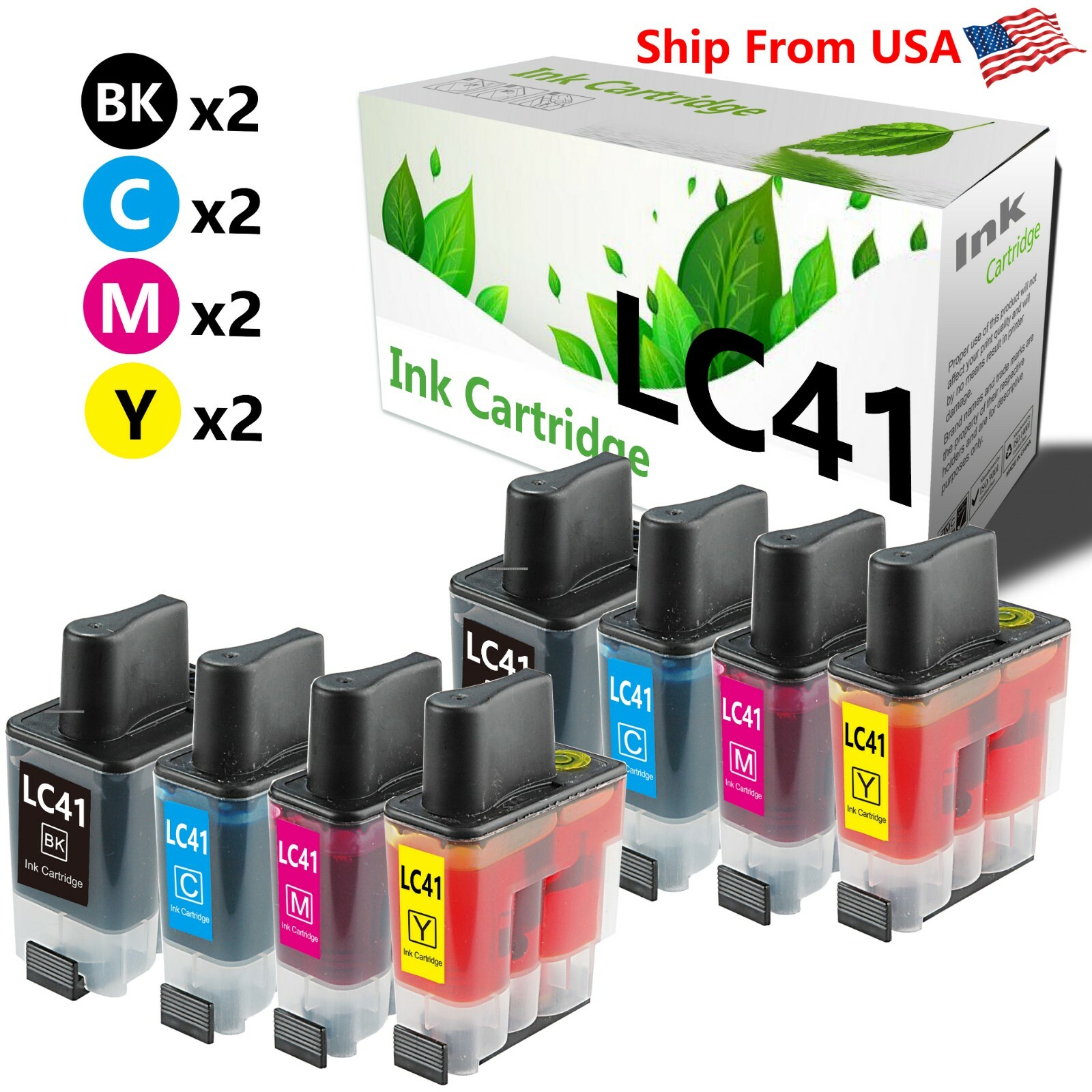 8PK LC41 LC-41 Ink Cartridge for DCP-110C MFC-3240C MFC-420CN