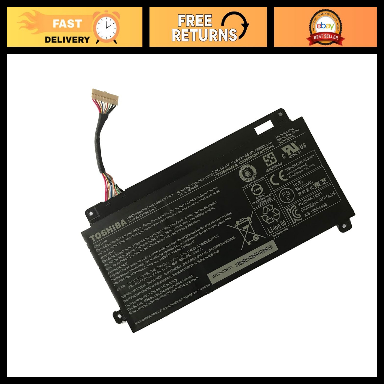10.8V 45Wh 3-Cell Laptop Battery for Chromebook & Satellite Series - High Capaci