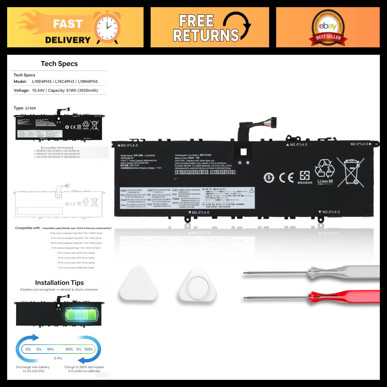 High-Capacity Replacement Battery for Lenovo Ideapad Yoga Slim 7 Pro Series - Co
