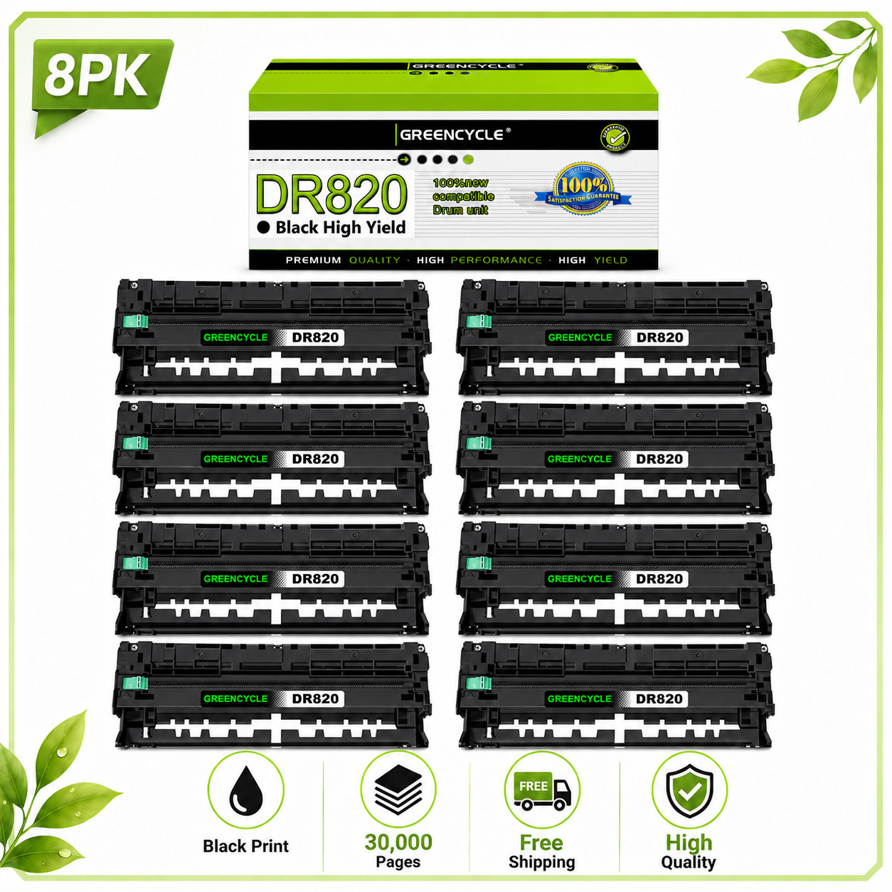Replace Brother DR820 High Yield Drum Unit For DCP-L5500DN DCP-L5600DN *8PCS