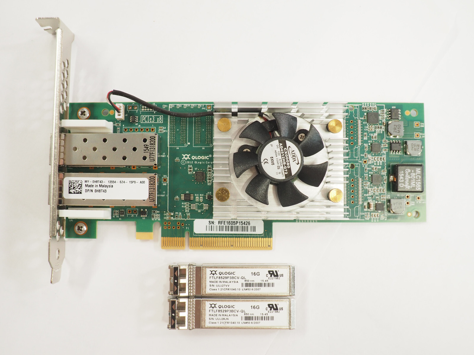 Dell QLogic QLE2662-DEL H8T43 16Gb 2-Port PCIe HBA w/2x FTLF8529P3BCV-QL