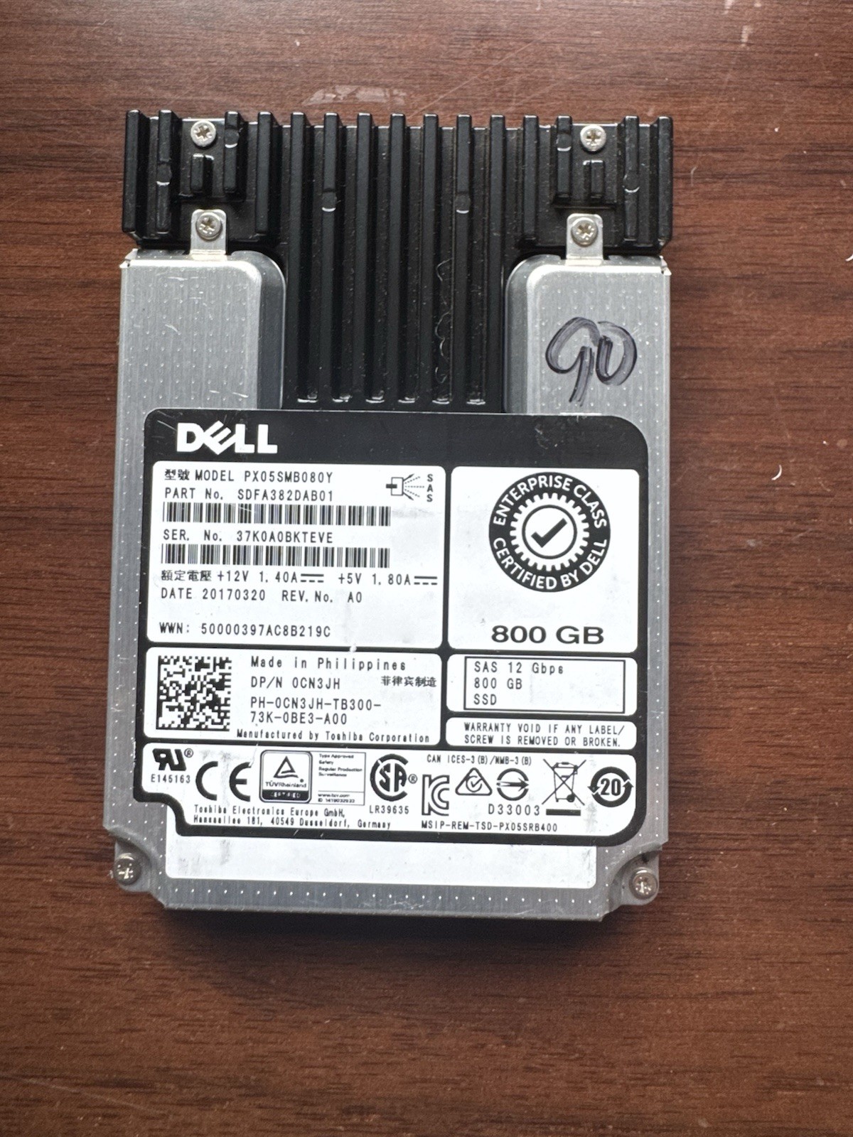 91% Dell Enterprise Class 800GB 12Gb/s SAS SSD PX05SMB080Y 0CN3JH No Caddy