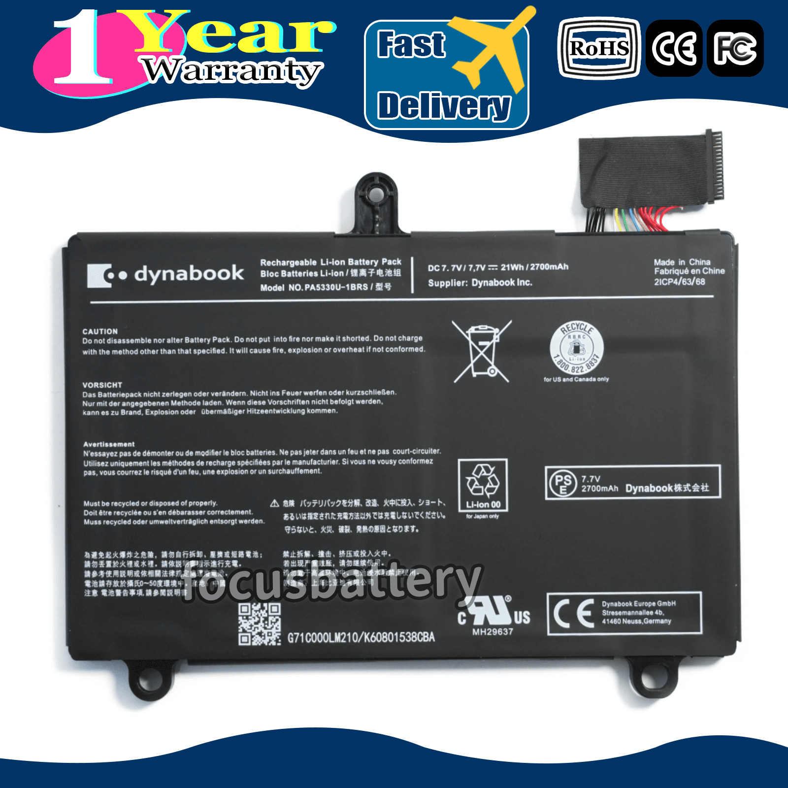 New Genuine PA5330U-1BRS Battery For Toshiba Dynabook G83 GZ83 Series 7.7V 21Wh