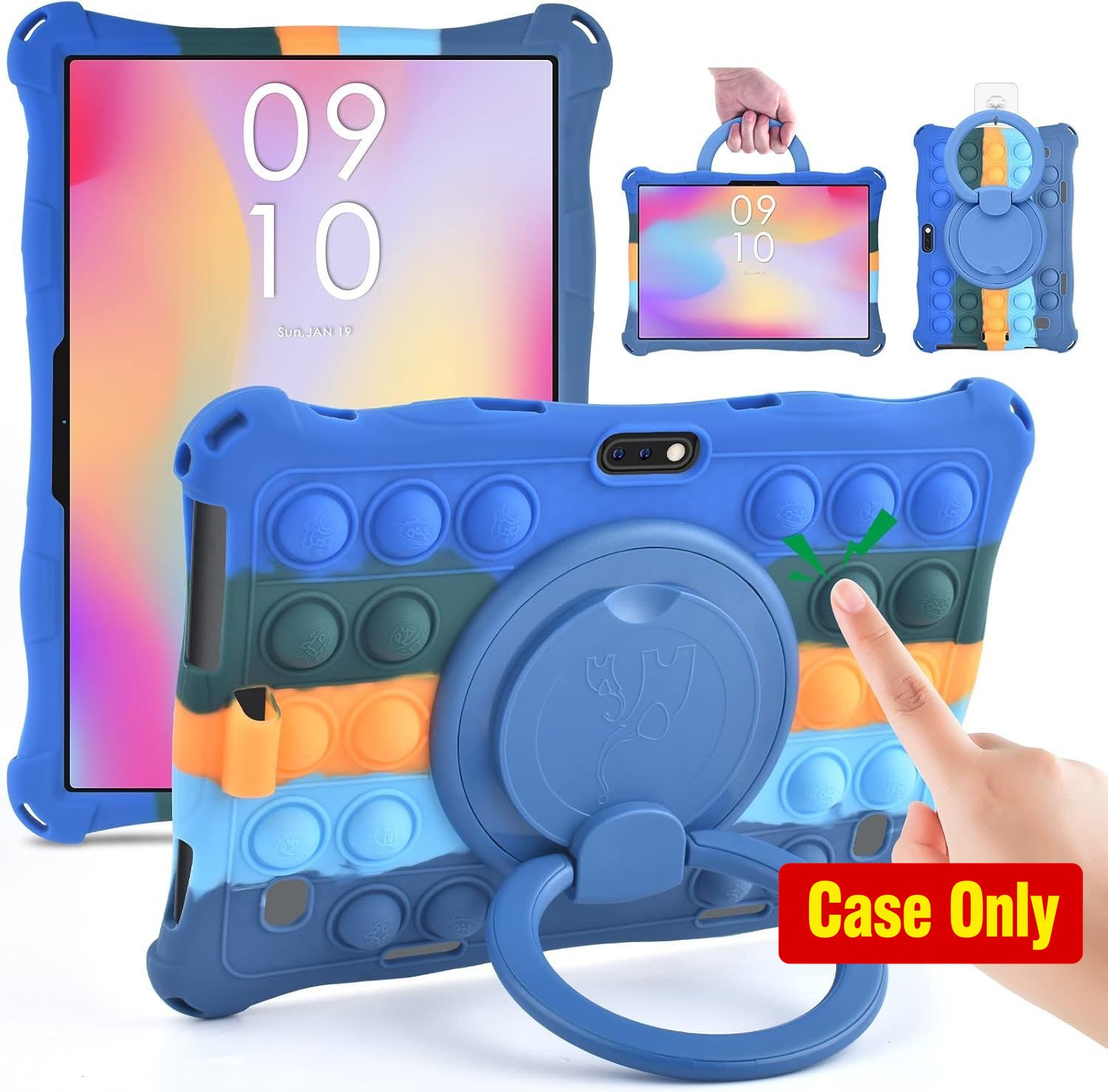 Case for 10.1 inch Tablet, Rotating Soft Silicone Cover in Dazzling Dark Blue