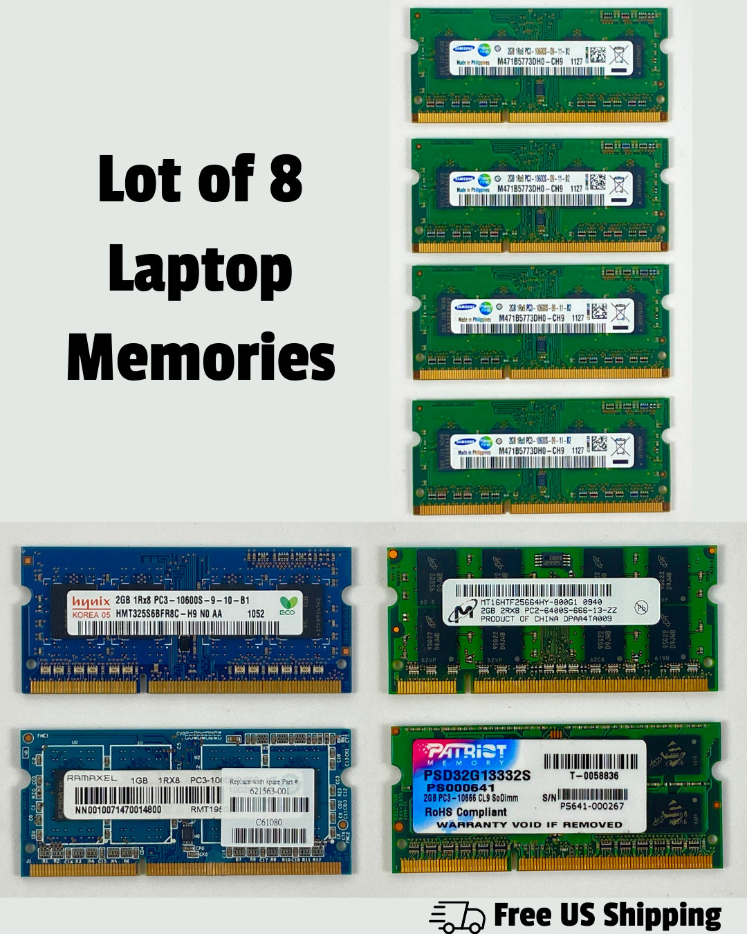 Lot of 8 Laptop Memory RAM 1GB 2GB Hynix Ramaxel Micron Patriot Samsung