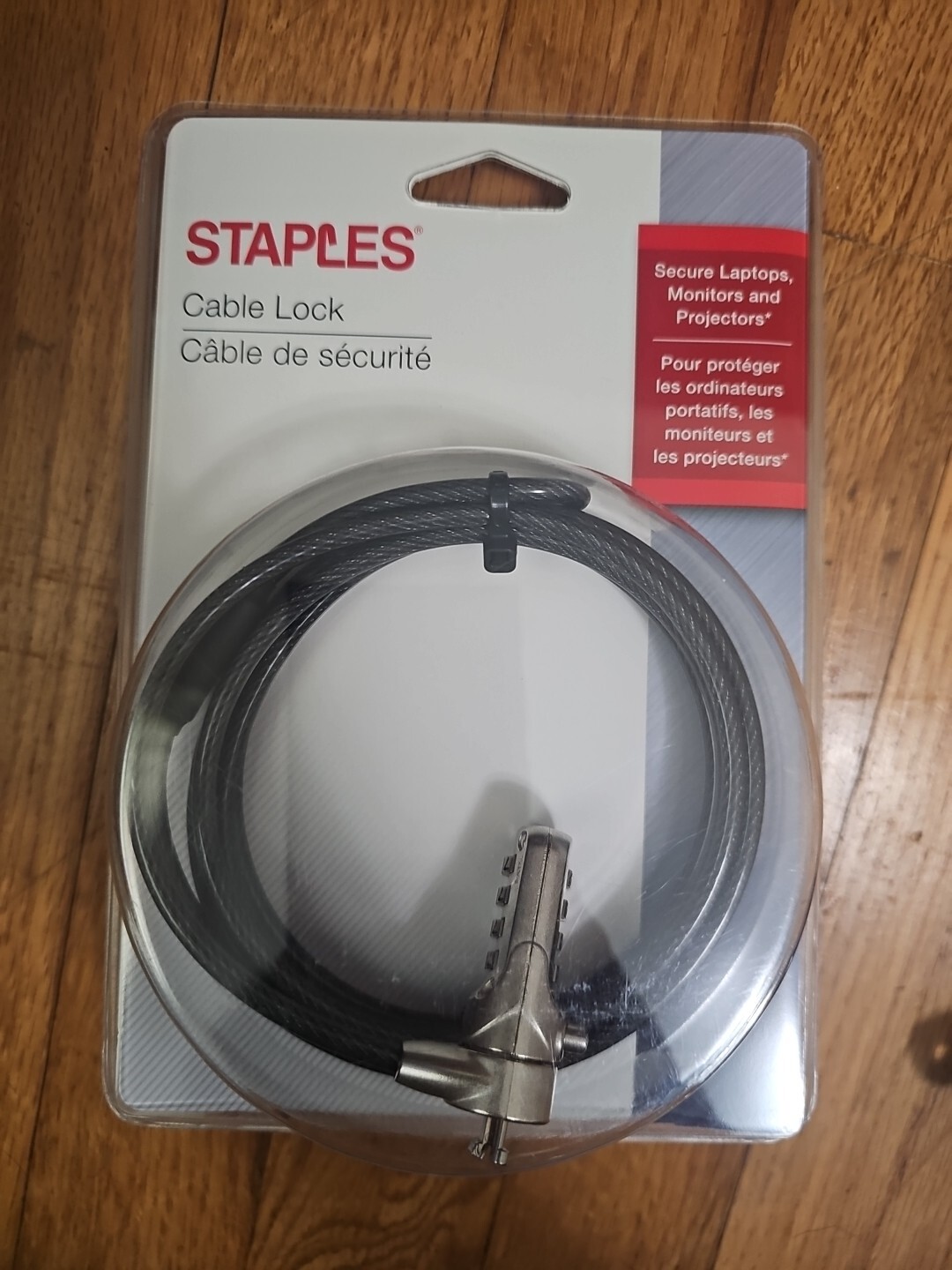 Staples 6.5 Ft Feet (2m) Combination Cable Lock With Security Base Plate Kit