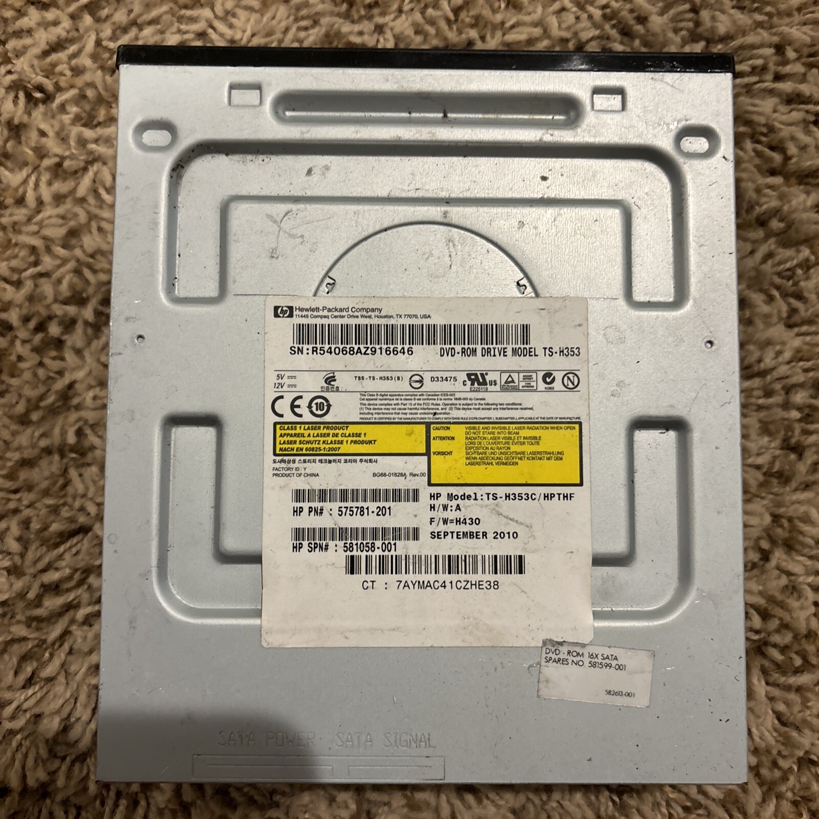 HP HEWLETT PACKARD TS-H353C/HPTHF DVD ROM SATA 16X Drive 575781-201/581058-001