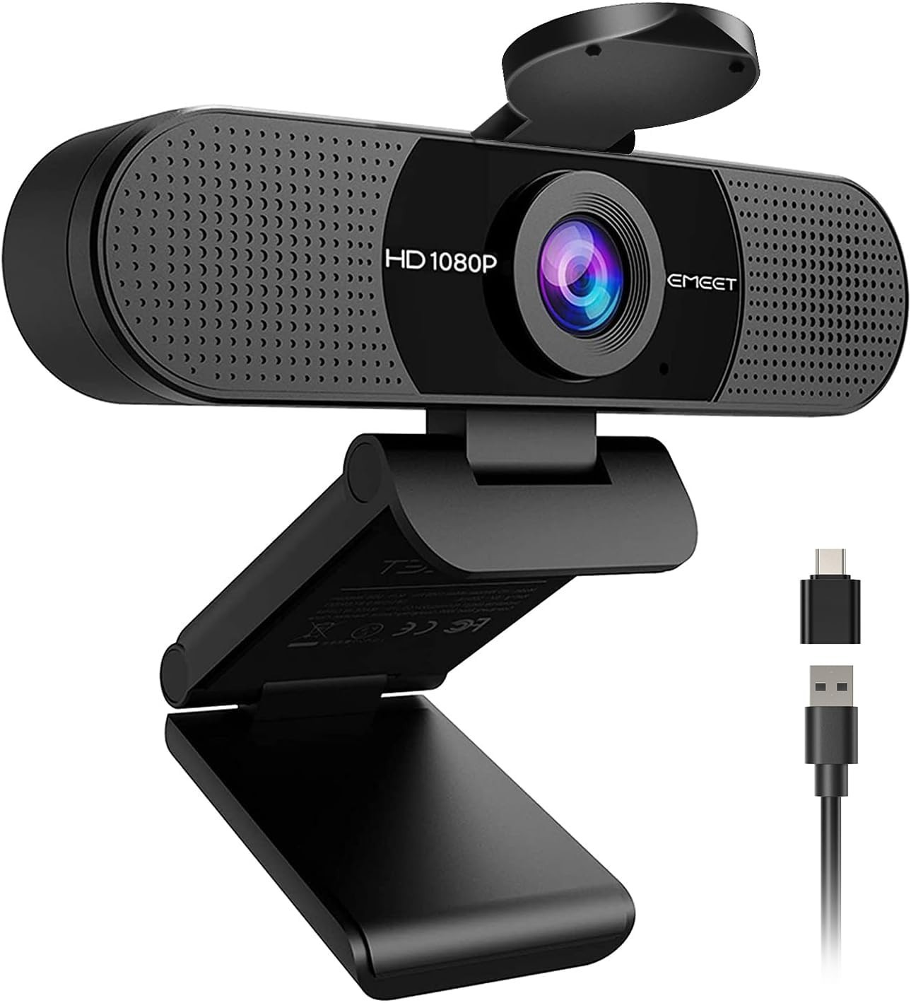 EMEET C960 1080P Webcam with A-to-C Adapter, 2 Mics, 90 FOV, Webcam for PC Mac