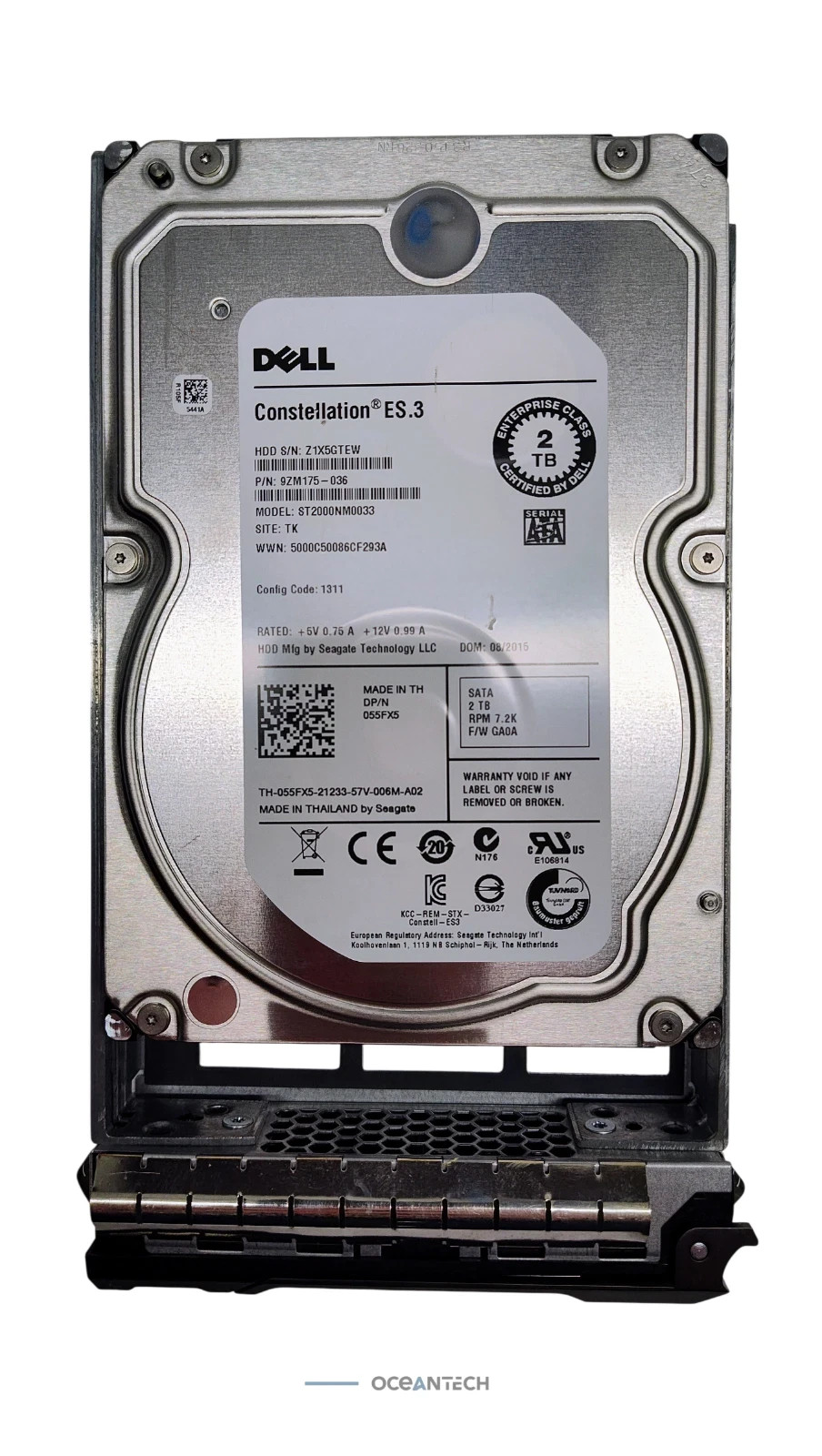 DELL 55FX5 2TB 6G 7.2K 3.5 SATA HDD ST2000NM0033 055fx5 9zm175-036 warranty