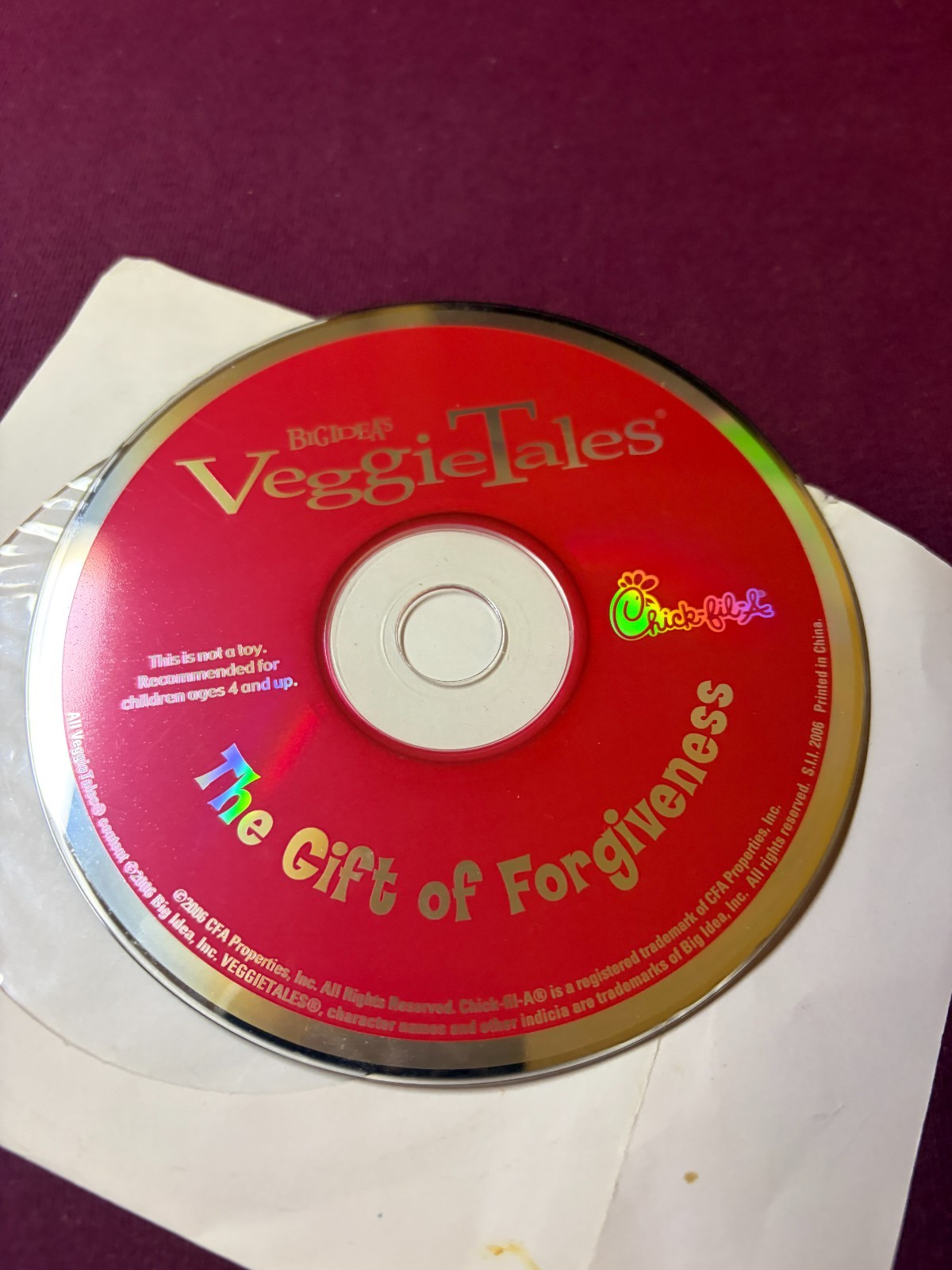 VeggieTales CD The Gift of Forgiveness Kids Meal Big Idea Disc Only No Case