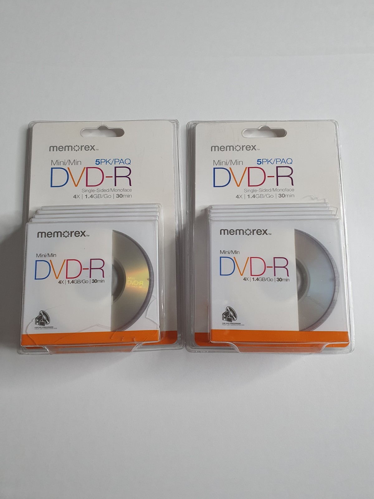 2x Memorex Mini DVD-R 5-Pack  | 4X 1.4GB 30min | Sealed New Old Stock NOS Both
