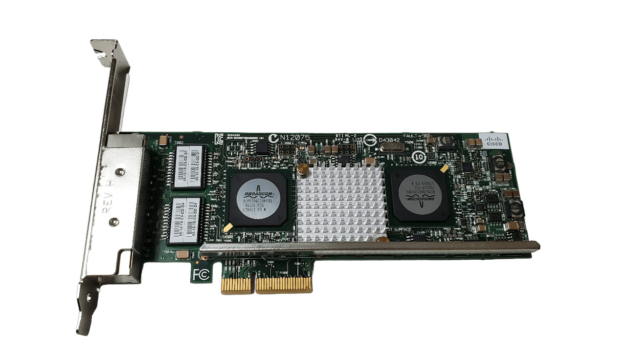 N12075 Cisco Broadcom PCI-E 4 Port 1GB Network Card BCM95709A0906G Full Height