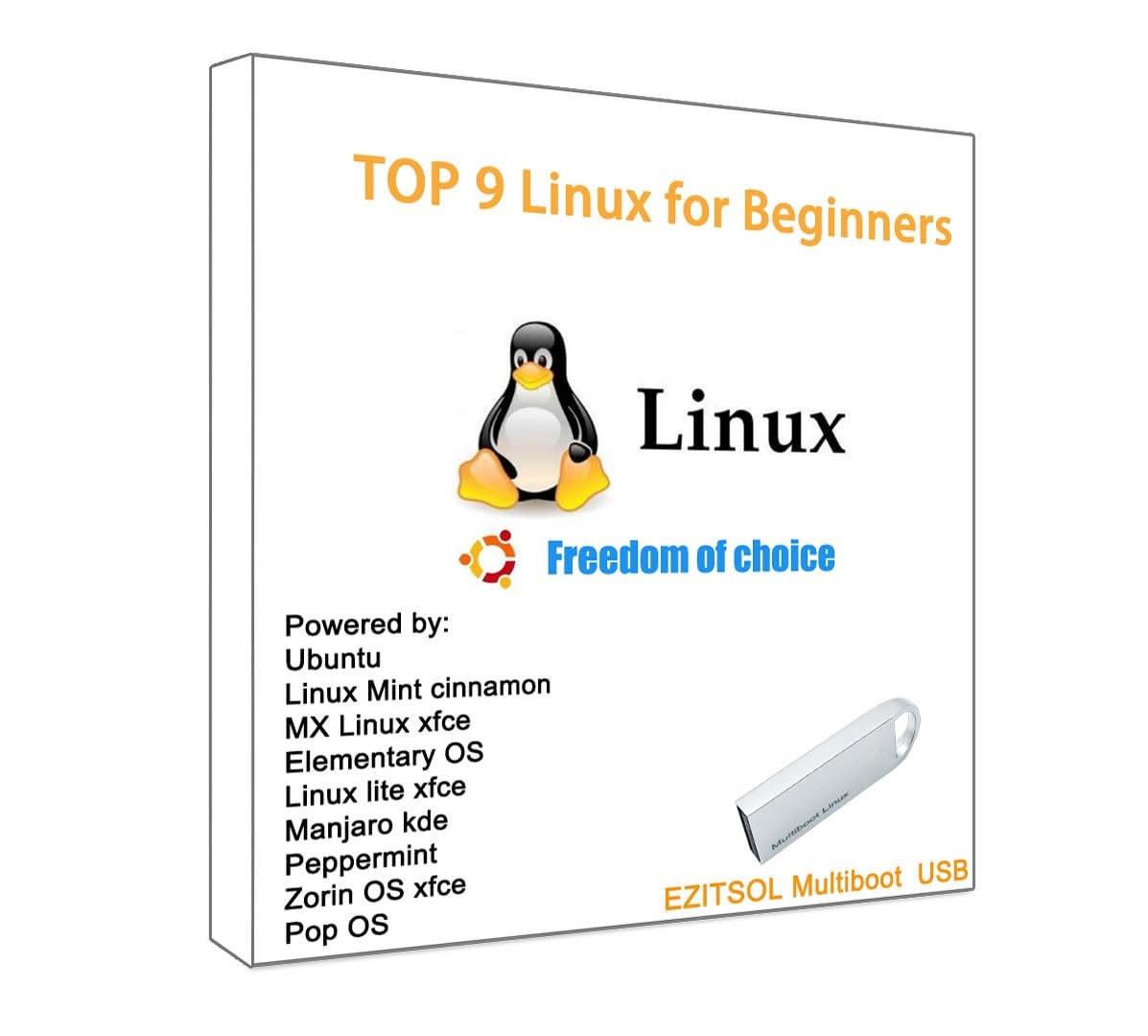 EZITSOL 32GB 9-in-1 Linux Bootable USB Drive for Beginners Silver