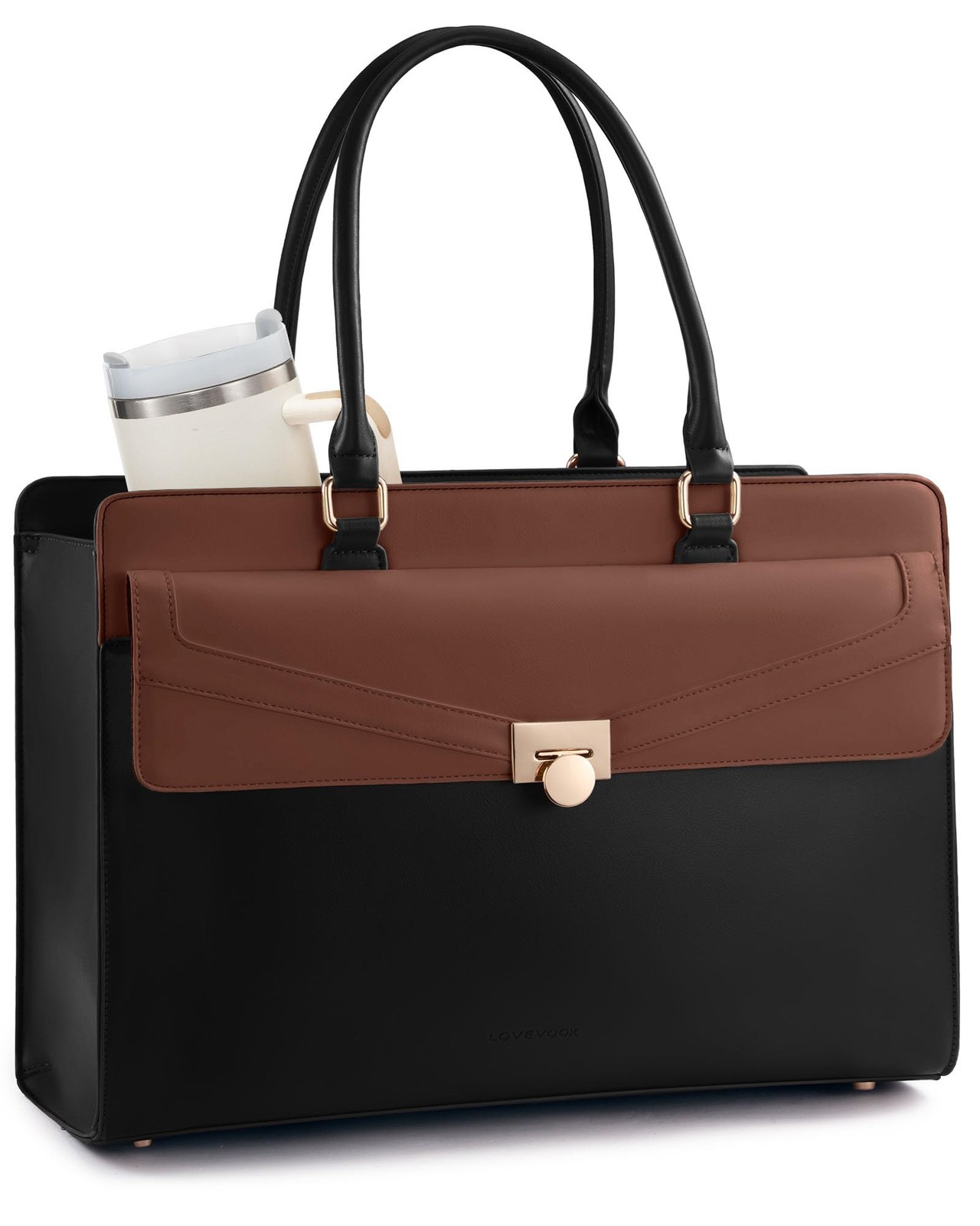 LOVEVOOK Laptop Tote Bag for Women,15.6Inch 15.6inch, Black / Brown