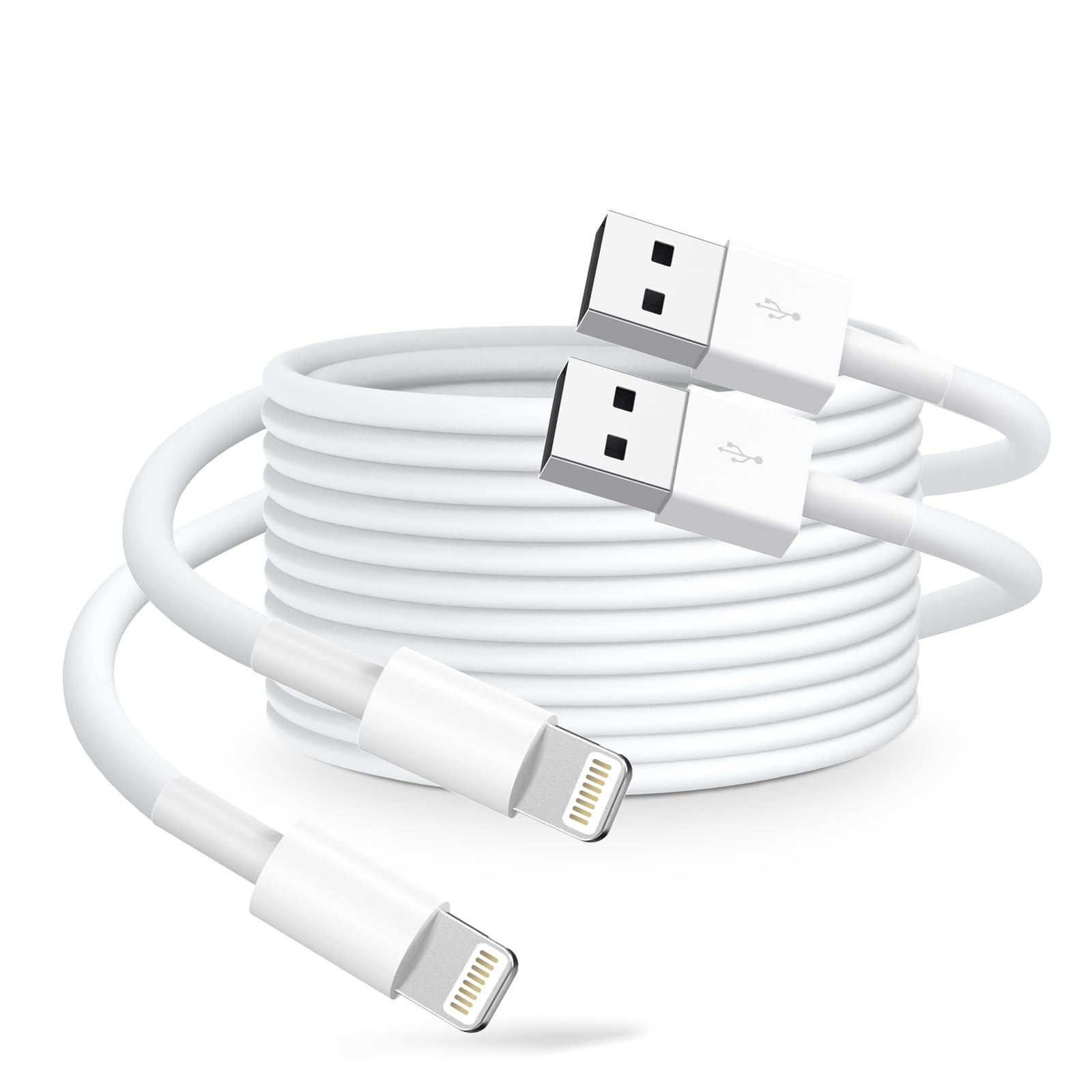 USB-A to Liightning Cable, 2-Pack 6FT (1.8M) White – Durable Fast 6 feet