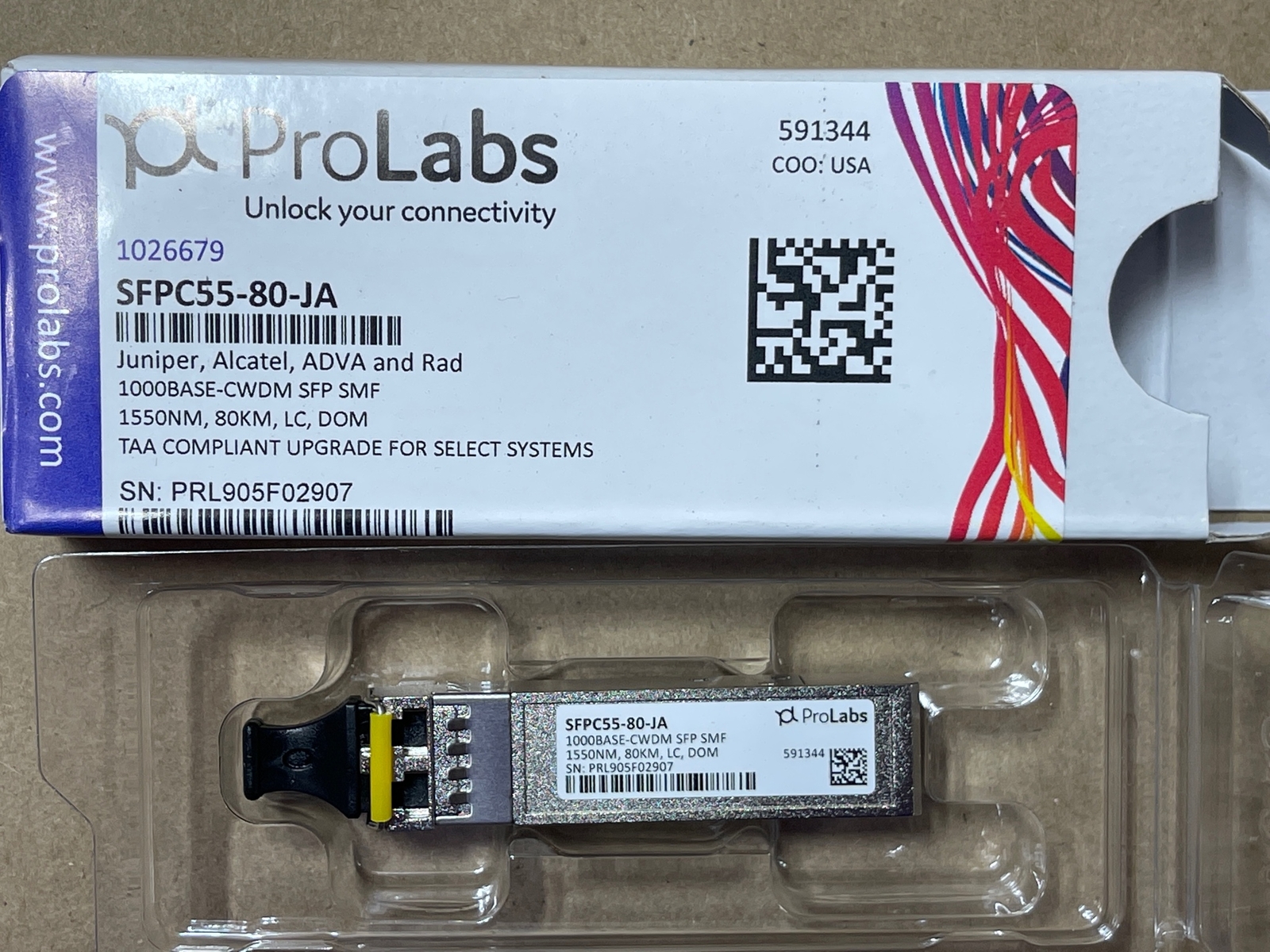 Prolabs 1026679 SFPC55-80-JA Juniper Alcatel ADVA & Rad 1000Base-CWDM SFP SMF