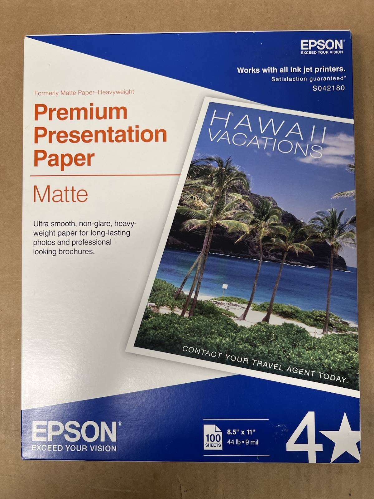 Epson Ink Jet Printer Premium Presentation Paper Matte 8.5 x 11” 100 Sheets, New