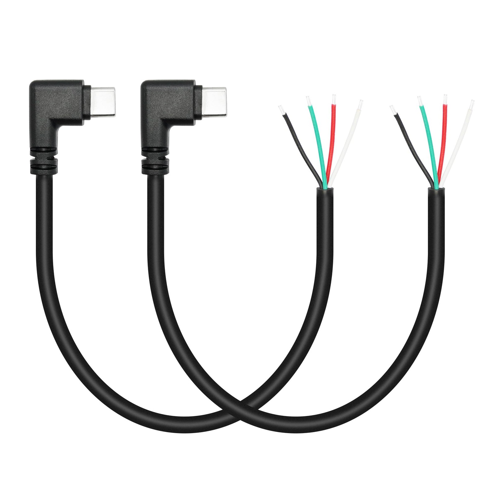 Short Right Angle USB C to 4 Pin Bare Wire Open End 11inch, 90 Black