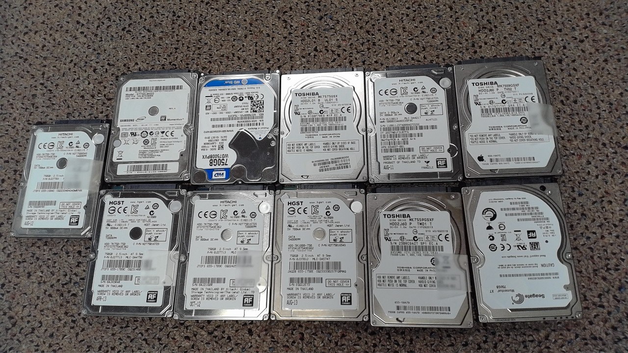 Lot of 11 750GB 2.5" SATA Laptop Hard Drives Various Brands and Speeds