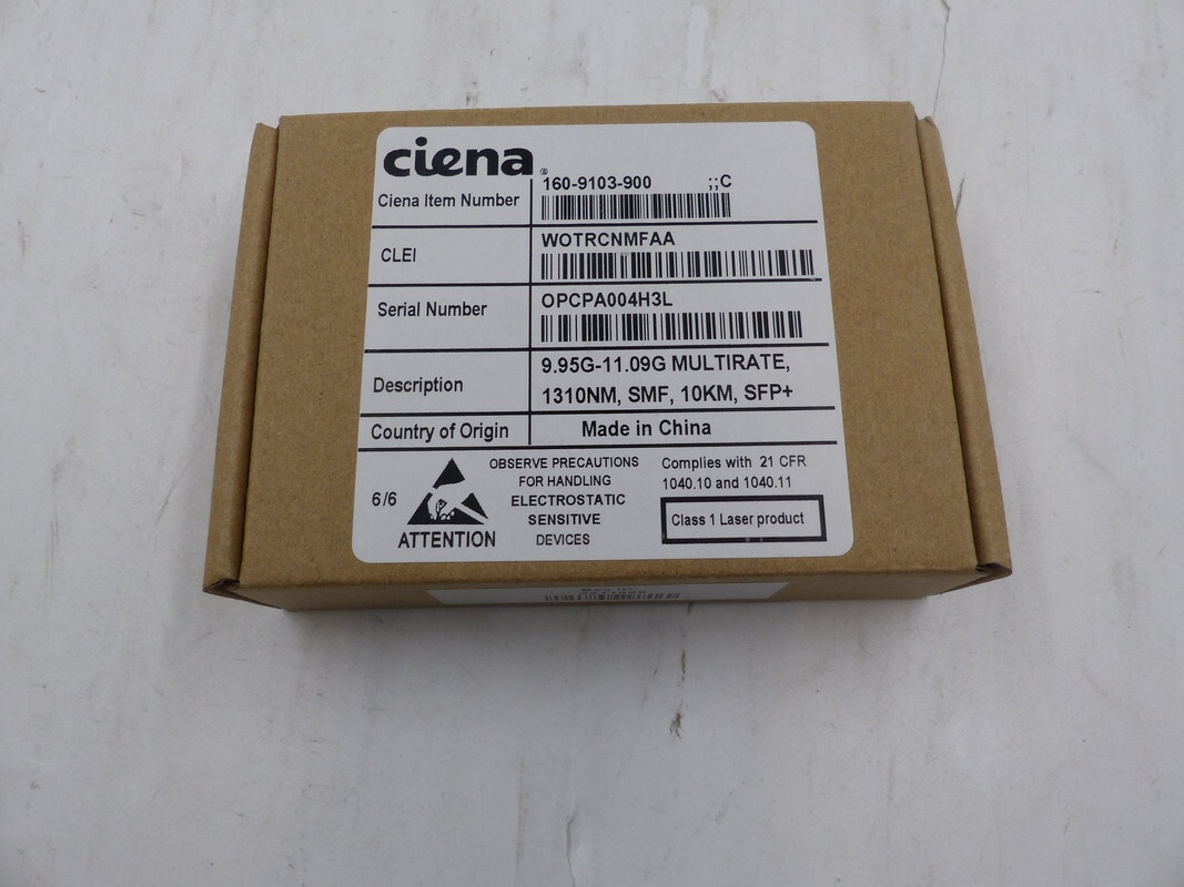 CIENA 160-9103-900 9.95G-11.09G MULTIRATE 1310NM SMF 10KM SFP+ TRANSCEIVER