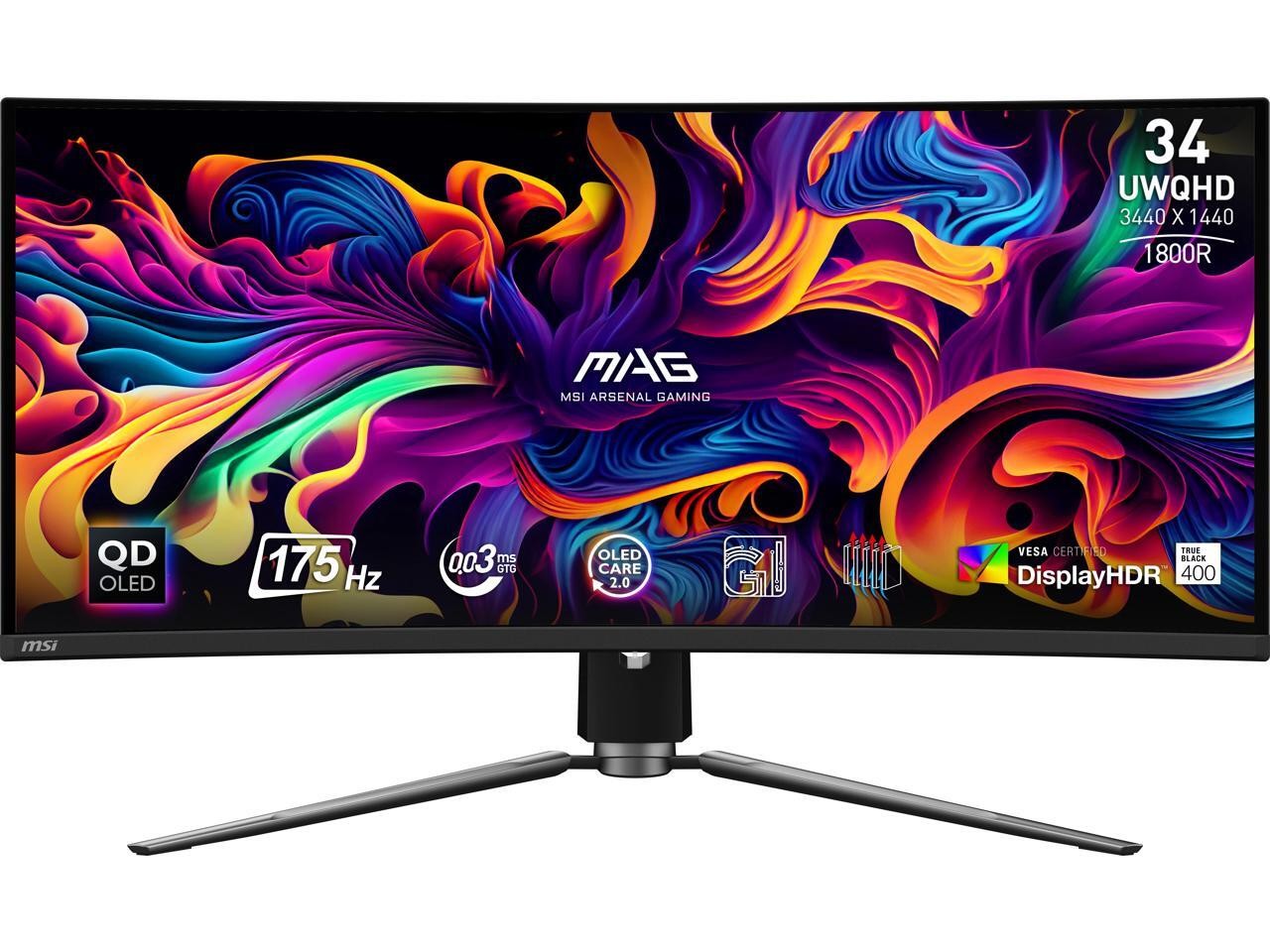 MSI MAG 341CQP 34" UWQHD QD-OLED Curved Gaming Monitor, 175 Hz  HDR400, USB-C