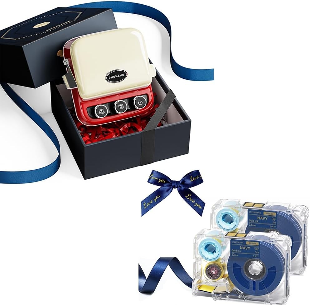 Phomemo P15 Ribbon Label Maker 2 Navy Satin Ribbons 1 White Tape Pack