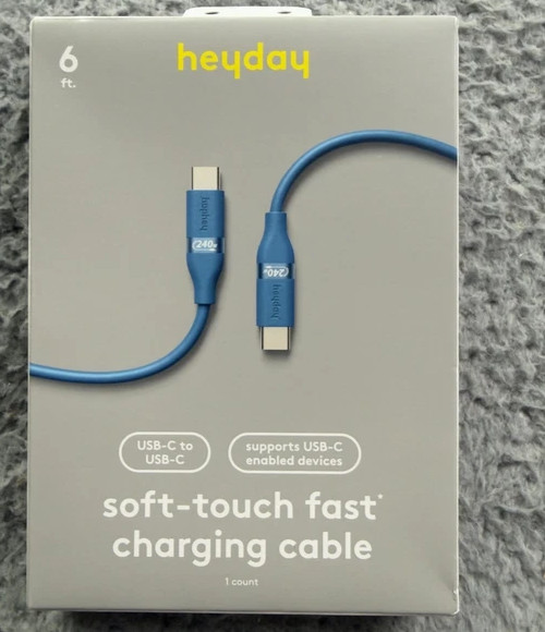 heyday Soft-Touch Fast Charging Power Delivery USB-C to USB-C Cable 6 ft Blue