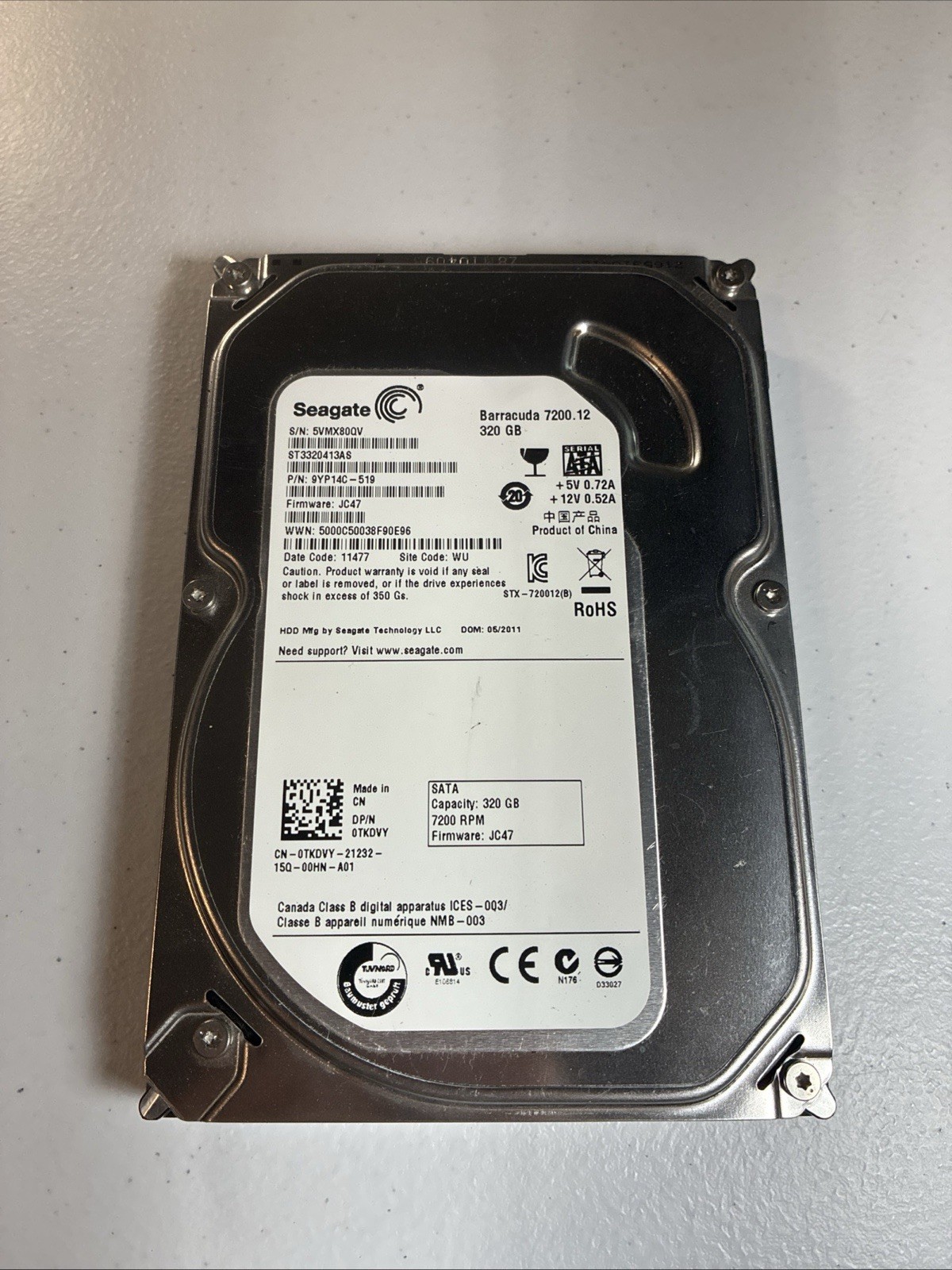 Seagate Barracuda 7200.12 ST3320413AS 320GB 3.5" SATA III Desktop Hard Drive