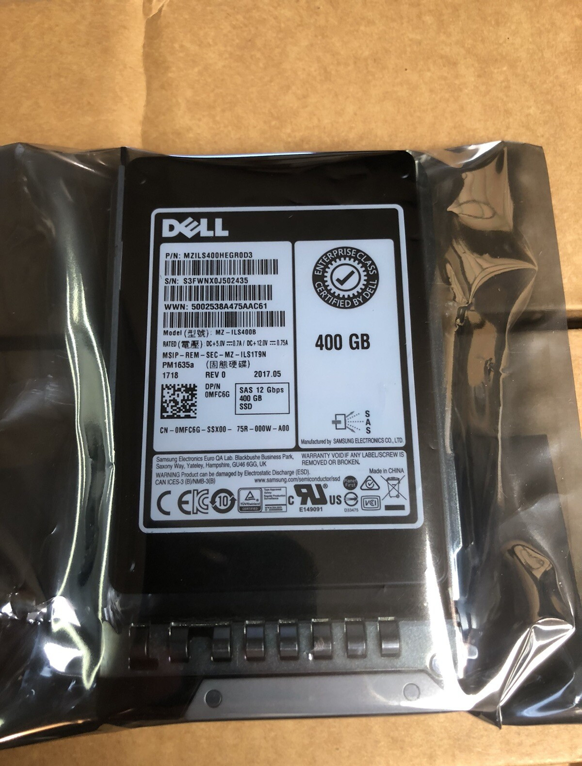 Samsung Dell 400GB SAS 12Gbps 2.5 Mixed Use MU Solid State Drive SSD 14th Gen