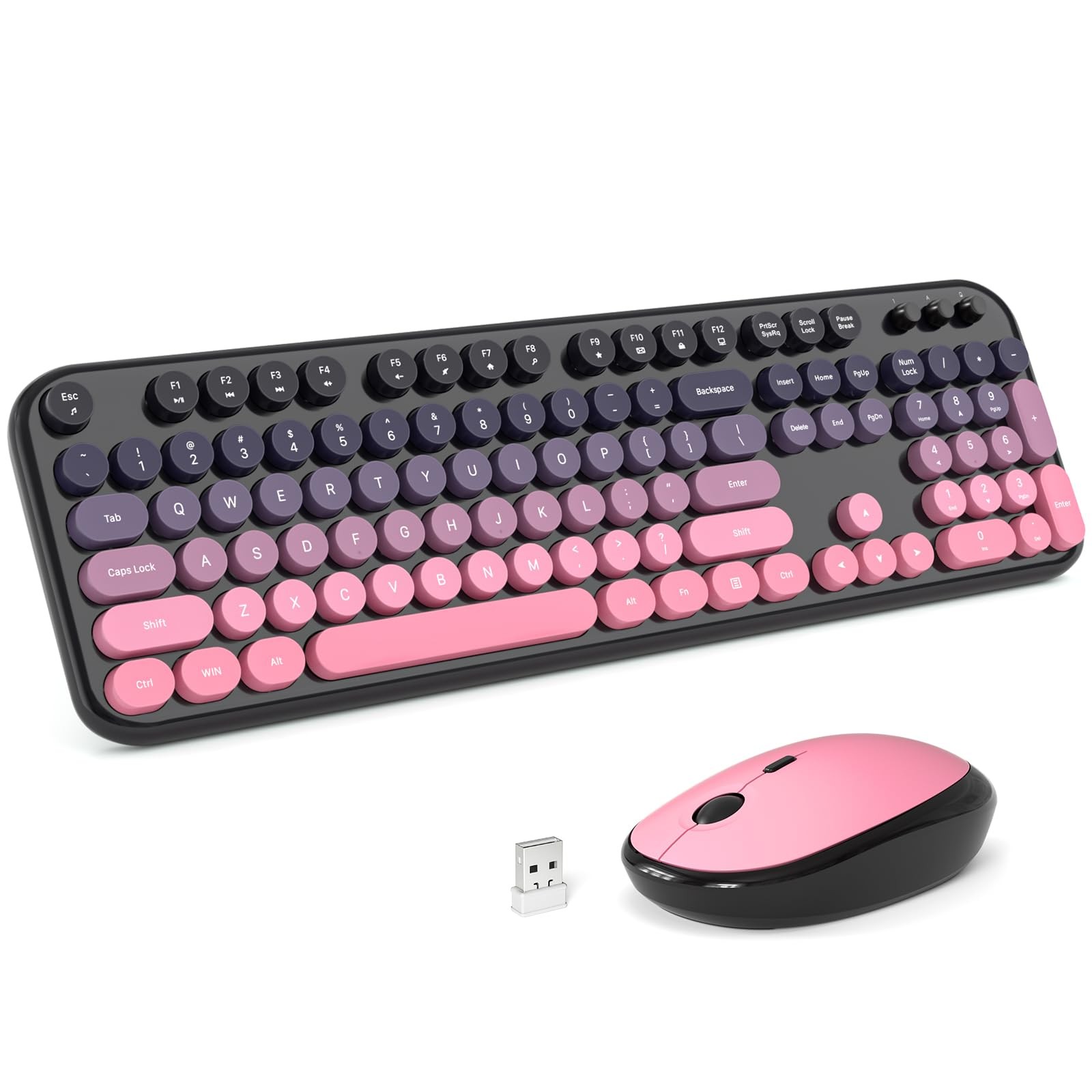 Wireless Keyboard Mouse Combo 2.4GHz FullSize Retro Typewriter Cherry Pink