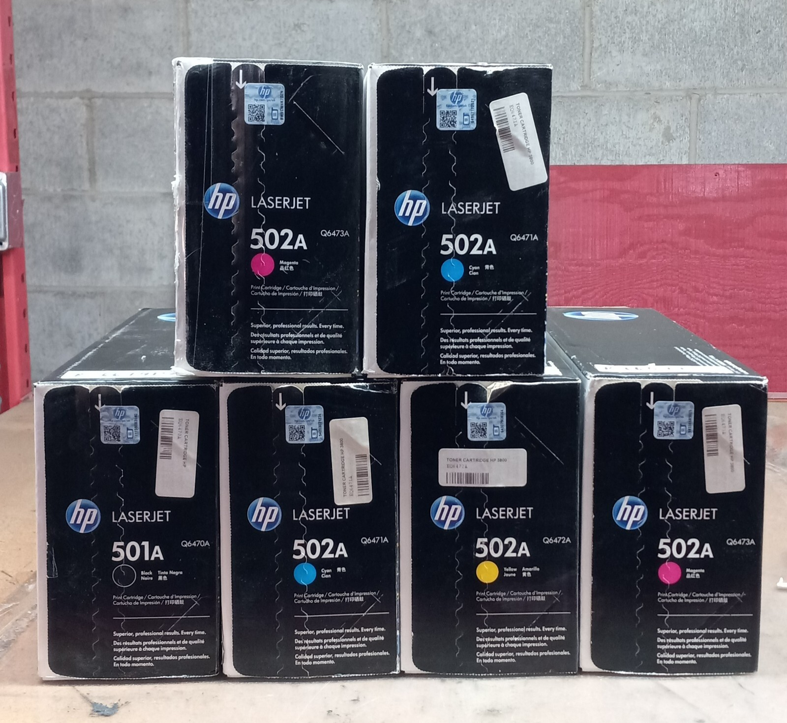 LOT-6 GENUINE HP LASERJET 501/502A BLACK-1, CYAN-2, YELLOW-1, MAGENTA-2 SEALED
