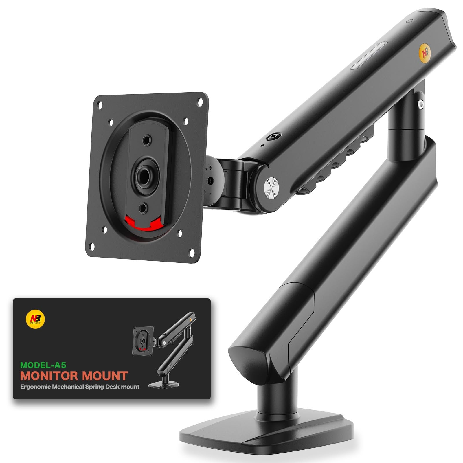 NB ERGONOMIC Single Monitor Arm A5 for 17-32 inch 9kg Load Black Japan Import