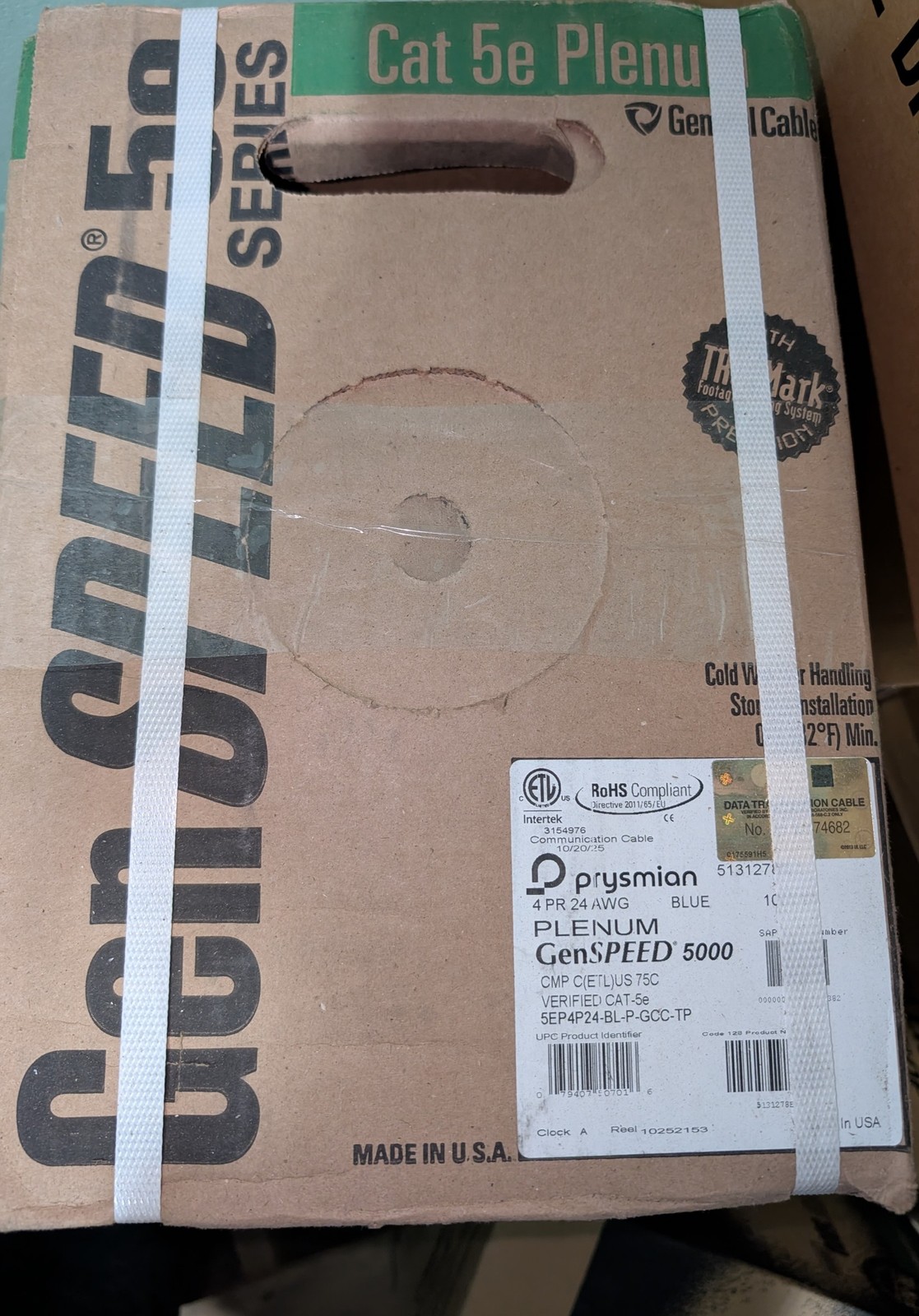 General Cable GenSPEED 5000 Cat5e Plenum CMP 1000ft Blue 24AWG Solid Copper NEW