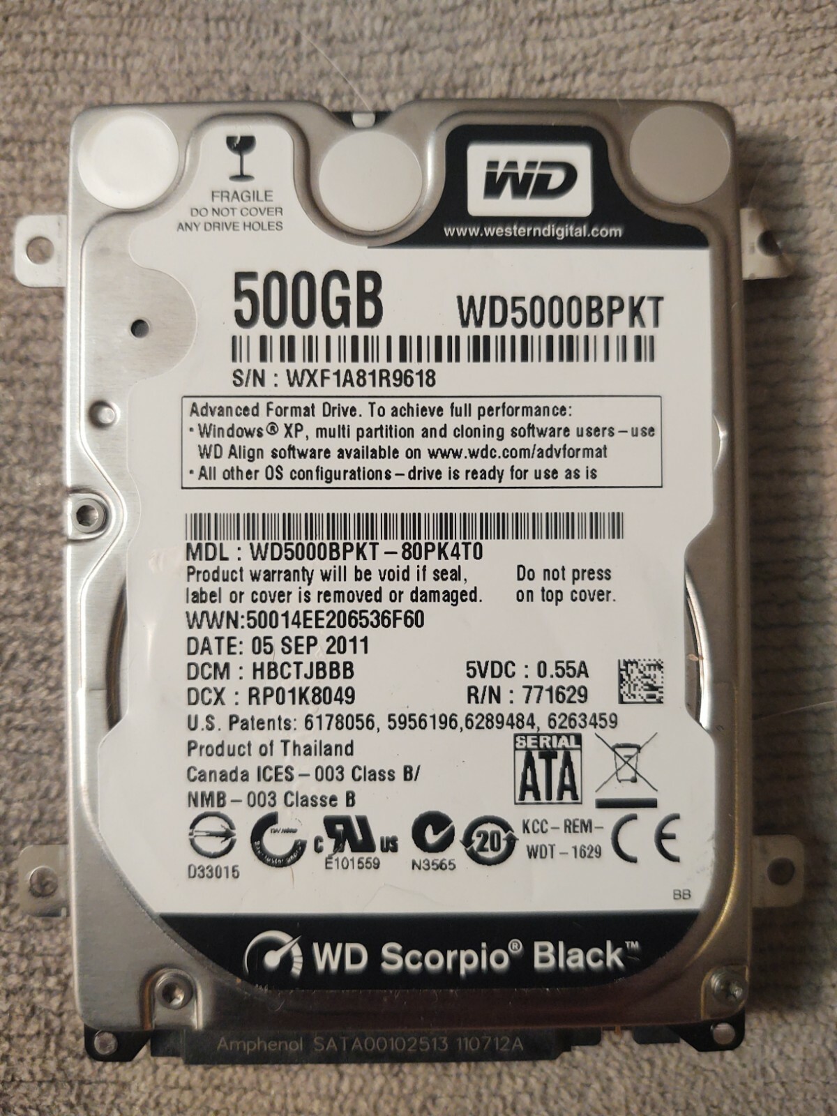Western Digital WD5000BPKT-80PK4T0 500GB DCM: HACTJBBB